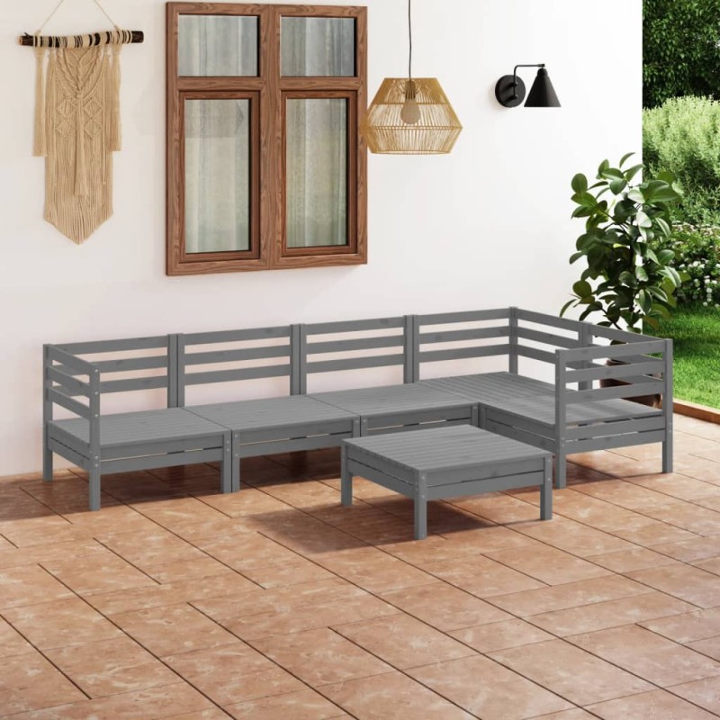 vidaXL Set Salotto da Giardino 6 pz in Legno Massello di Pino Grigio vidaXL Set Salotto da Giardino 6 pz in Legno Massello di Pino Grigio
