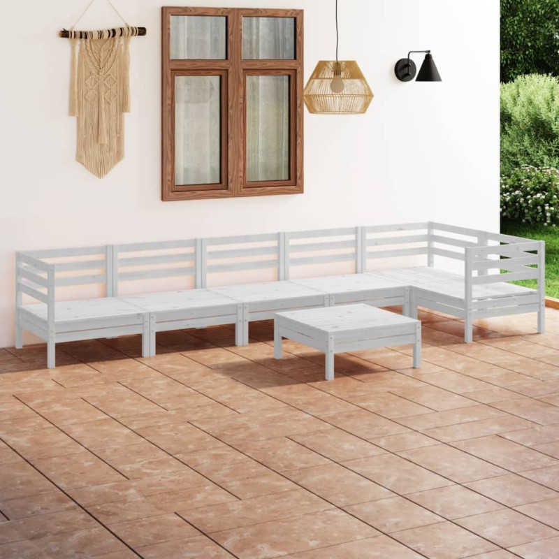 vidaXL Set Salotto da Giardino 7 pz in Legno Massello di Pino Bianco vidaXL Set Salotto da Giardino 7 pz in Legno Massello di Pino Bianco