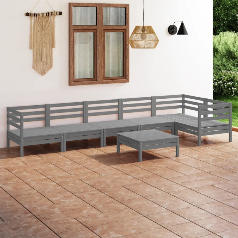 vidaXL Set Salotto da Giardino 7 pz in Legno Massello di Pino Grigio vidaXL Set Salotto da Giardino 7 pz in Legno Massello di Pino Grigio
