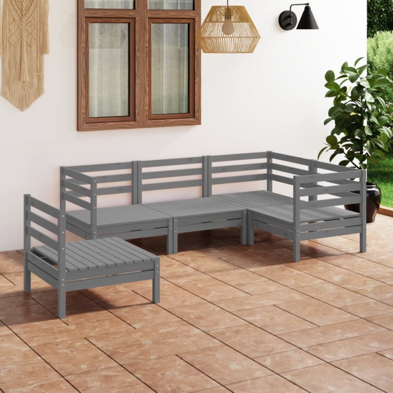 vidaXL Set Salotto da Giardino 5 pz in Legno Massello di Pino Grigio vidaXL Set Salotto da Giardino 5 pz in Legno Massello di Pino Grigio