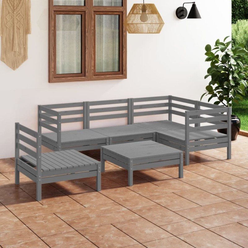 vidaXL Set Salotto da Giardino 6 pz in Legno Massello di Pino Grigio vidaXL Set Salotto da Giardino 6 pz in Legno Massello di Pino Grigio