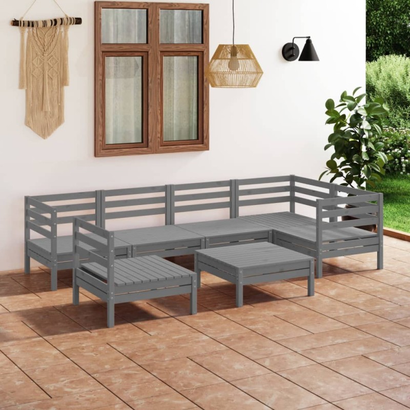 vidaXL Set Divani da Giardino 7 pz in Legno Massello di Pino Grigio vidaXL Set Divani da Giardino 7 pz in Legno Massello di Pino Grigio