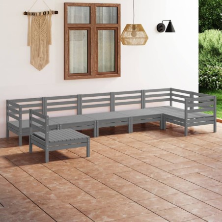 vidaXL Set Divani da Giardino 7 pz in Legno Massello di Pino Grigio 