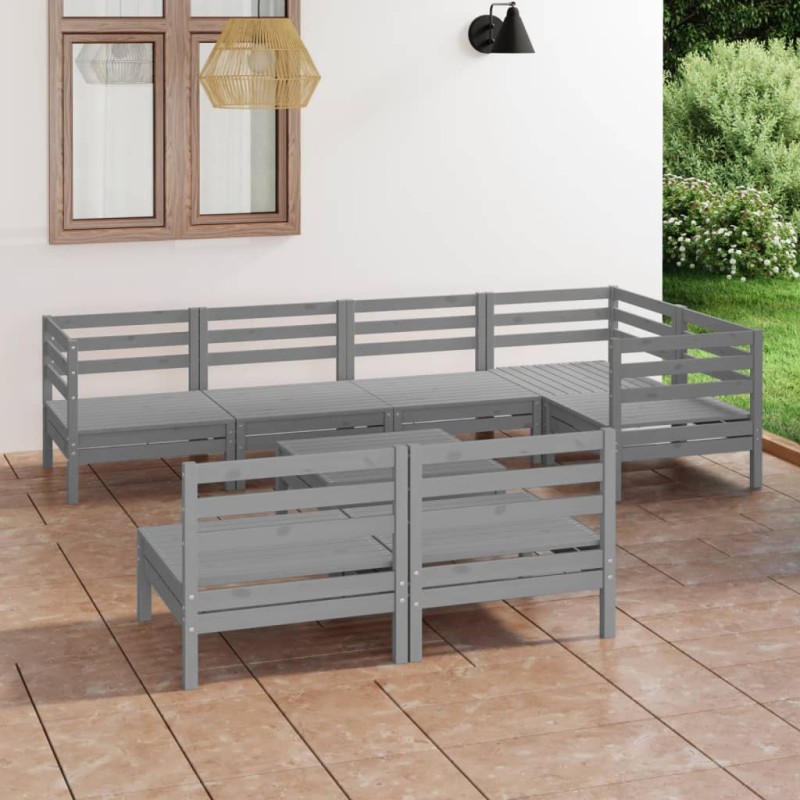 vidaXL Set Salotto da Giardino 8 pz in Legno Massello di Pino Grigio vidaXL Set Salotto da Giardino 8 pz in Legno Massello di Pino Grigio