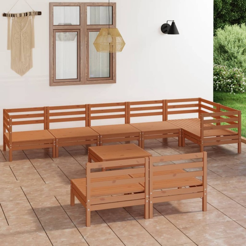 vidaXL Set Salotto da Giardino 9 pz in Legno Massello di Pino Miele vidaXL Set Salotto da Giardino 9 pz in Legno Massello di Pino Miele