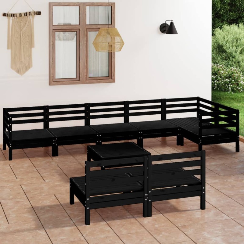 vidaXL Set Salotto da Giardino 9 pz in Legno Massello di Pino Nero vidaXL Set Salotto da Giardino 9 pz in Legno Massello di Pino Nero