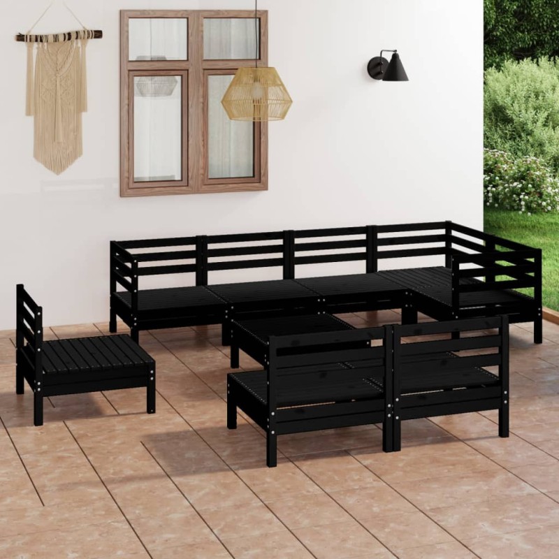 vidaXL Set Salotto da Giardino 9 pz in Legno Massello di Pino Nero vidaXL Set Salotto da Giardino 9 pz in Legno Massello di Pino Nero