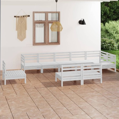 vidaXL Set Salotto da Giardino 9 pz in Legno Massello di Pino Bianco