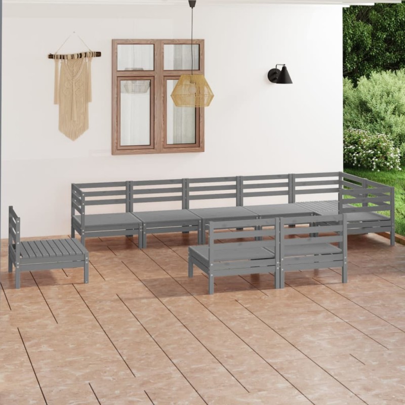 vidaXL Set Salotto da Giardino 9 pz in Legno Massello di Pino Grigio vidaXL Set Salotto da Giardino 9 pz in Legno Massello di Pino Grigio