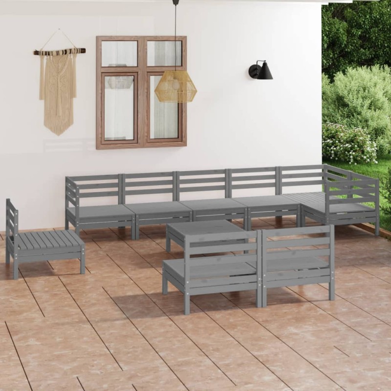 vidaXL Set Salotto da Giardino 10 pz in Legno Massello di Pino Grigio vidaXL Set Salotto da Giardino 10 pz in Legno Massello di Pino Grigio