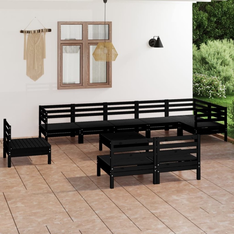 vidaXL Set Salotto da Giardino 10 pz in Legno Massello di Pino Nero vidaXL Set Salotto da Giardino 10 pz in Legno Massello di Pino Nero