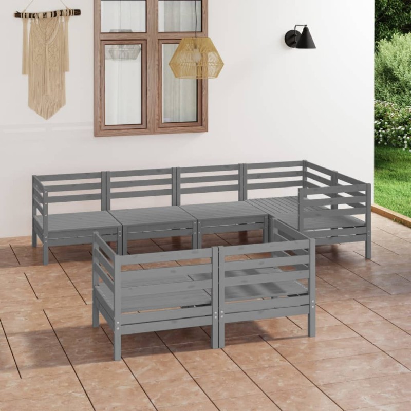 vidaXL Set Salotto da Giardino 7 pz in Legno Massello di Pino Grigio vidaXL Set Salotto da Giardino 7 pz in Legno Massello di Pino Grigio