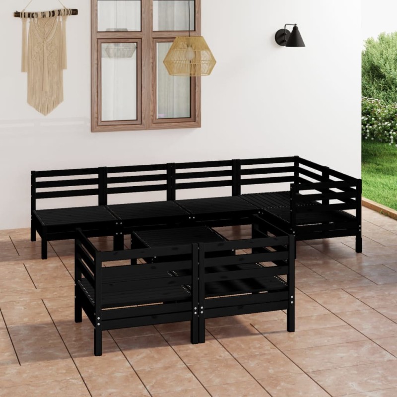 vidaXL Set Salotto da Giardino 8 pz in Legno Massello di Pino Nero vidaXL Set Salotto da Giardino 8 pz in Legno Massello di Pino Nero