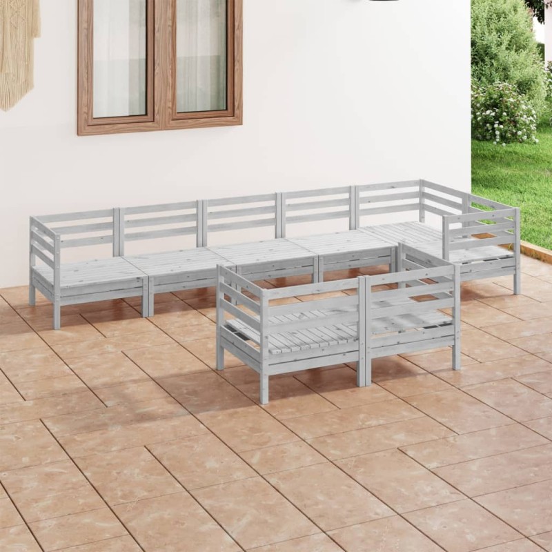 vidaXL Set Salotto da Giardino 8 pz in Legno Massello di Pino Grigio vidaXL Set Salotto da Giardino 8 pz in Legno Massello di Pino Grigio