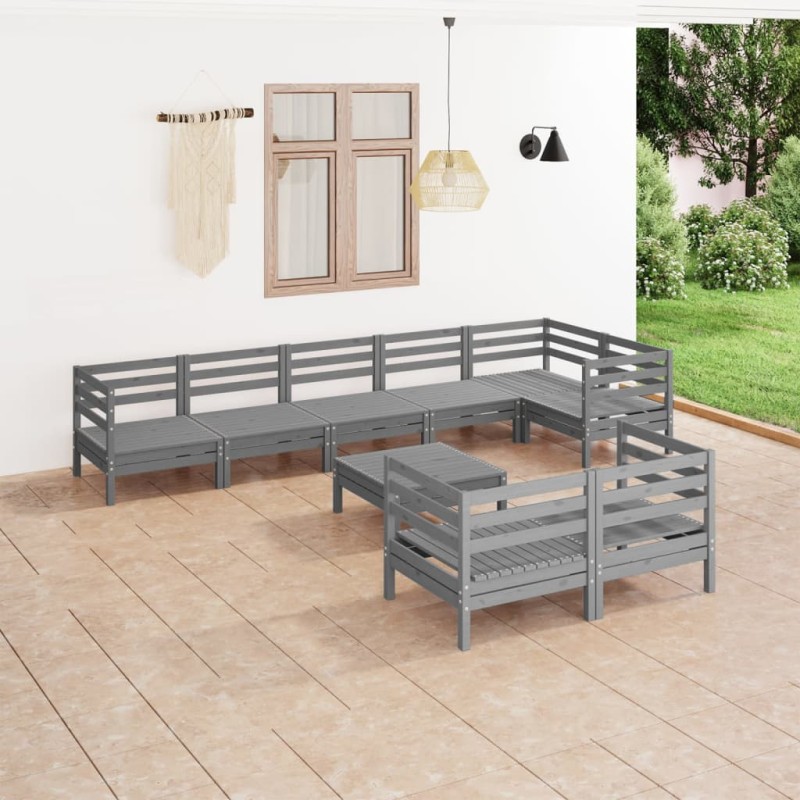 vidaXL Set Salotto da Giardino 9 pz in Legno Massello di Pino Grigio vidaXL Set Salotto da Giardino 9 pz in Legno Massello di Pino Grigio