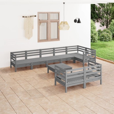 vidaXL Set Salotto da Giardino 9 pz in Legno Massello di Pino Grigio