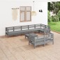 vidaXL Set Salotto da Giardino 9 pz in Legno Massello di Pino Grigio vidaXL Set Salotto da Giardino 9 pz in Legno Massello di Pino Grigio