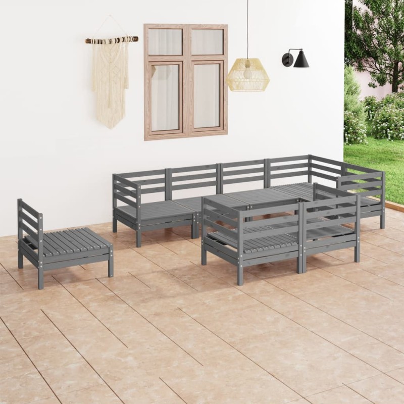 vidaXL Set Salotto da Giardino 8 pz in Legno Massello di Pino Grigio vidaXL Set Salotto da Giardino 8 pz in Legno Massello di Pino Grigio