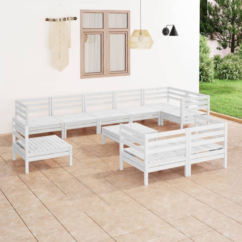 vidaXL Set Salotto da Giardino 10 pz in Legno Massello di Pino Bianco vidaXL Set Salotto da Giardino 10 pz in Legno Massello di Pino Bianco