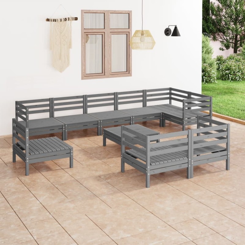 vidaXL Set Salotto da Giardino 10 pz in Legno Massello di Pino Grigio