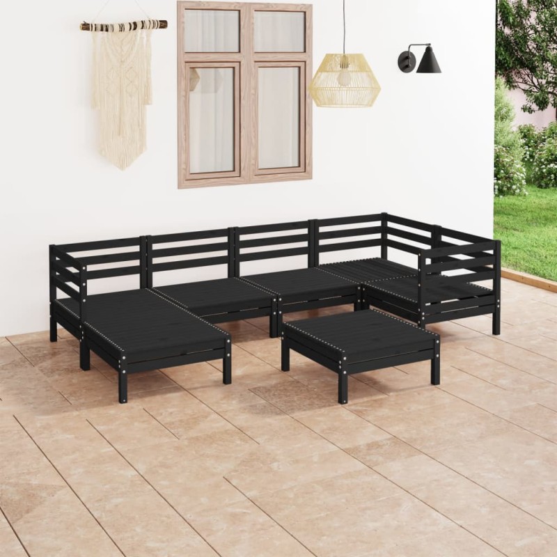 vidaXL Set Salotto da Giardino 7 pz in Legno Massello di Pino Nero vidaXL Set Salotto da Giardino 7 pz in Legno Massello di Pino Nero