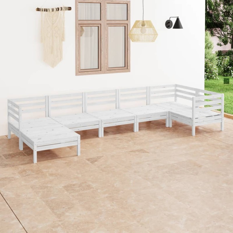 vidaXL Set Salotto da Giardino 7 pz in Legno Massello di Pino Bianco vidaXL Set Salotto da Giardino 7 pz in Legno Massello di Pino Bianco