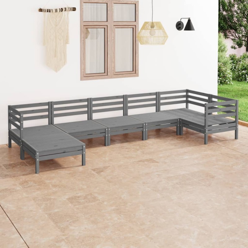 vidaXL Set Salotto da Giardino 7 pz in Legno Massello di Pino Grigio vidaXL Set Salotto da Giardino 7 pz in Legno Massello di Pino Grigio
