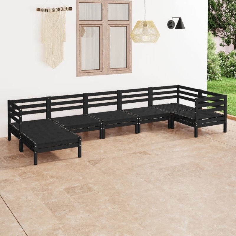 vidaXL Set Salotto da Giardino 7 pz in Legno Massello di Pino Nero vidaXL Set Salotto da Giardino 7 pz in Legno Massello di Pino Nero