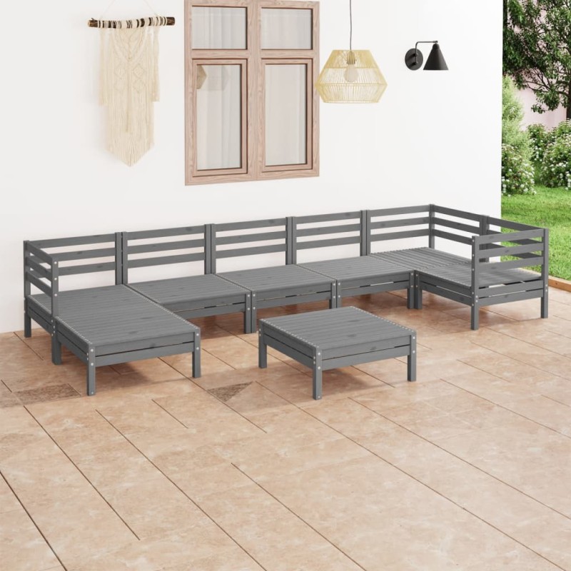 vidaXL Set Salotto da Giardino 8 pz in Legno Massello di Pino Grigio vidaXL Set Salotto da Giardino 8 pz in Legno Massello di Pino Grigio