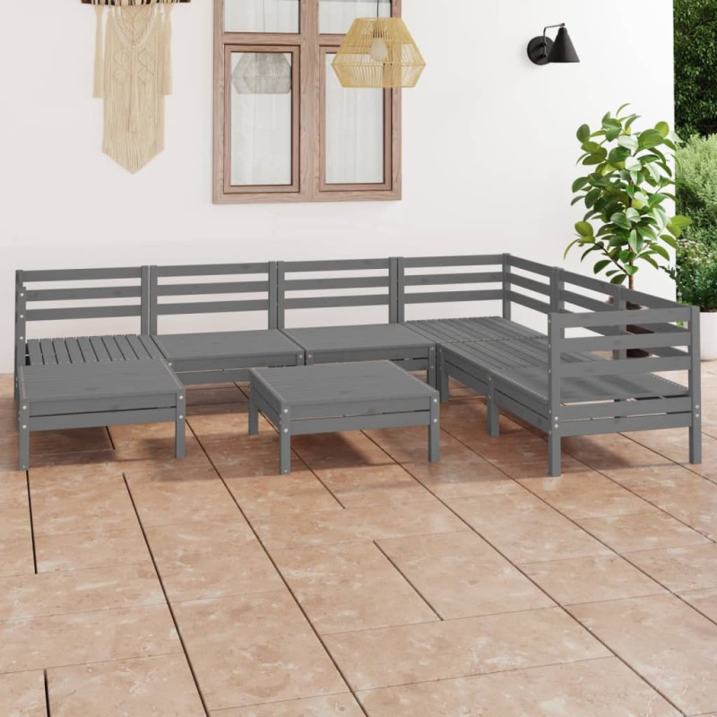 vidaXL Set Salotto da Giardino 8 pz in Legno Massello di Pino Grigio vidaXL Set Salotto da Giardino 8 pz in Legno Massello di Pino Grigio