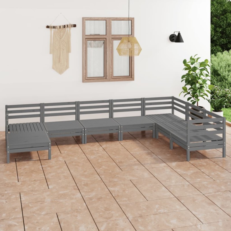 vidaXL Set Salotto da Giardino 8 pz in Legno Massello di Pino Grigio vidaXL Set Salotto da Giardino 8 pz in Legno Massello di Pino Grigio