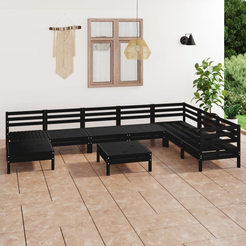 vidaXL Set Salotto da Giardino 9 pz in Legno Massello di Pino Nero vidaXL Set Salotto da Giardino 9 pz in Legno Massello di Pino Nero