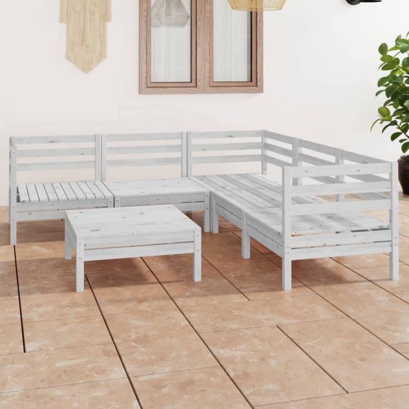 vidaXL Set Salotto da Giardino 6 pz in Legno Massello di Pino Bianco vidaXL Set Salotto da Giardino 6 pz in Legno Massello di Pino Bianco