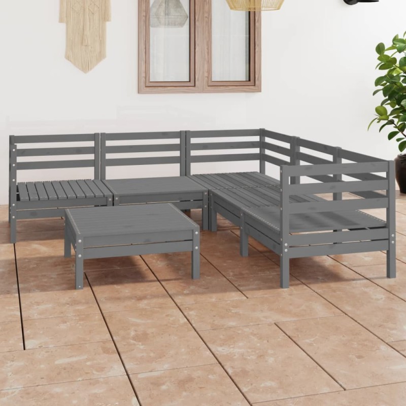 vidaXL Set Salotto da Giardino 6 pz in Legno Massello di Pino Grigio vidaXL Set Salotto da Giardino 6 pz in Legno Massello di Pino Grigio