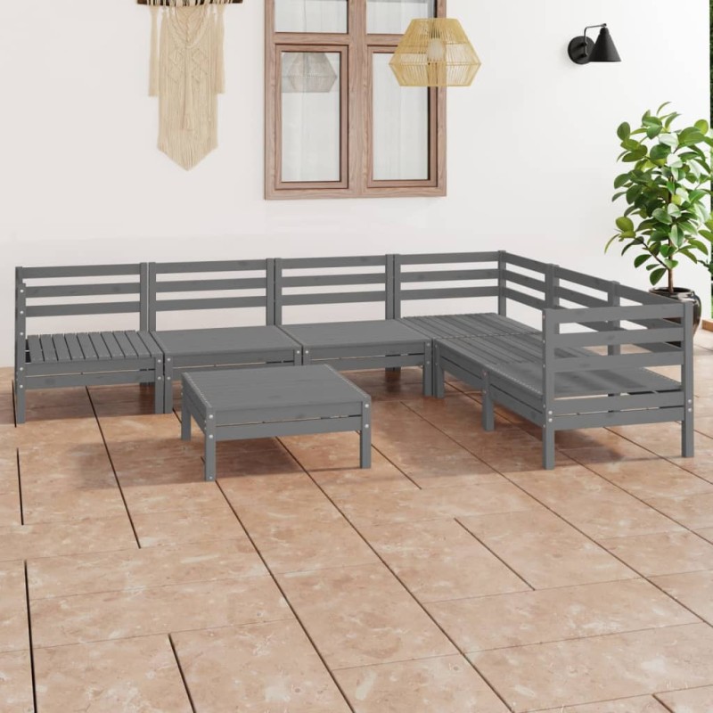 vidaXL Set Salotto da Giardino 7 pz in Legno Massello di Pino Grigio vidaXL Set Salotto da Giardino 7 pz in Legno Massello di Pino Grigio