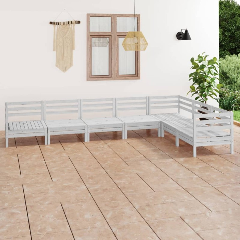 vidaXL Set Salotto da Giardino 7 pz in Legno Massello di Pino Bianco vidaXL Set Salotto da Giardino 7 pz in Legno Massello di Pino Bianco
