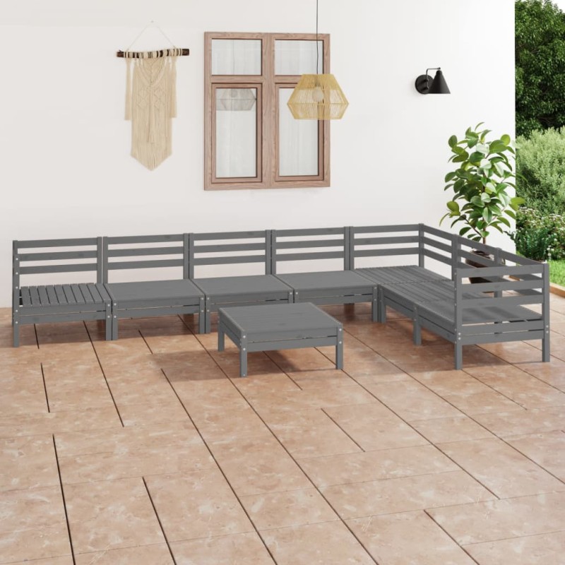 vidaXL Set Salotto da Giardino 8 pz in Legno Massello di Pino Grigio vidaXL Set Salotto da Giardino 8 pz in Legno Massello di Pino Grigio