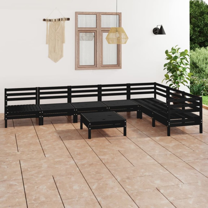 vidaXL Set Salotto da Giardino 8 pz in Legno Massello di Pino Nero vidaXL Set Salotto da Giardino 8 pz in Legno Massello di Pino Nero