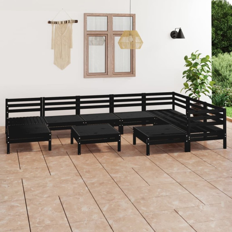 vidaXL Set Salotto da Giardino 10 pz in Legno Massello di Pino Nero vidaXL Set Salotto da Giardino 10 pz in Legno Massello di Pino Nero