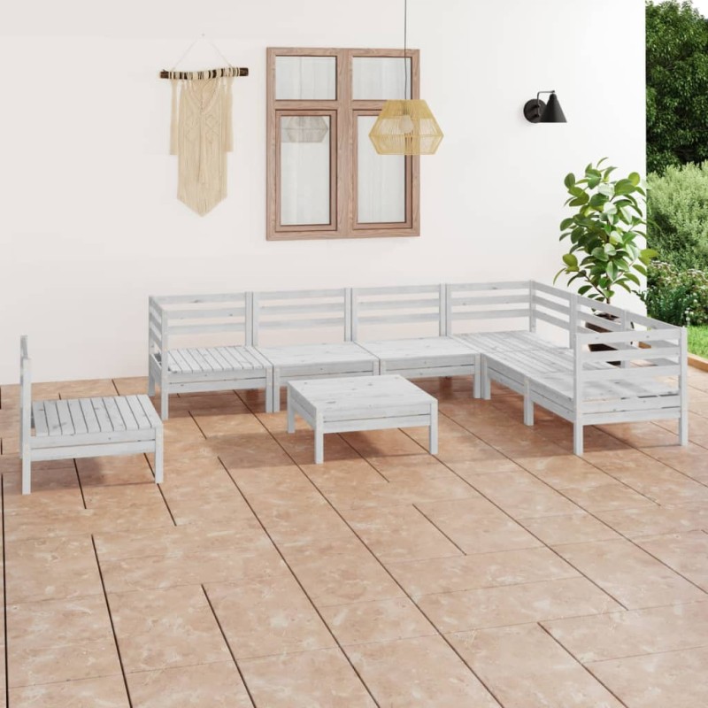 vidaXL Set Salotto da Giardino 8 pz in Legno Massello di Pino Bianco vidaXL Set Salotto da Giardino 8 pz in Legno Massello di Pino Bianco