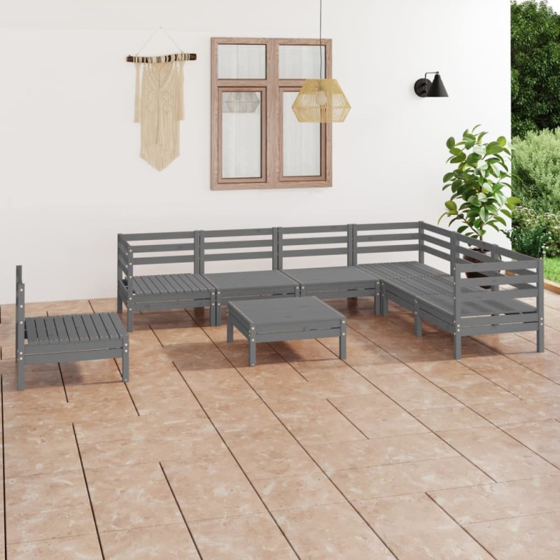 vidaXL Set Salotto da Giardino 8 pz in Legno Massello di Pino Grigio vidaXL Set Salotto da Giardino 8 pz in Legno Massello di Pino Grigio