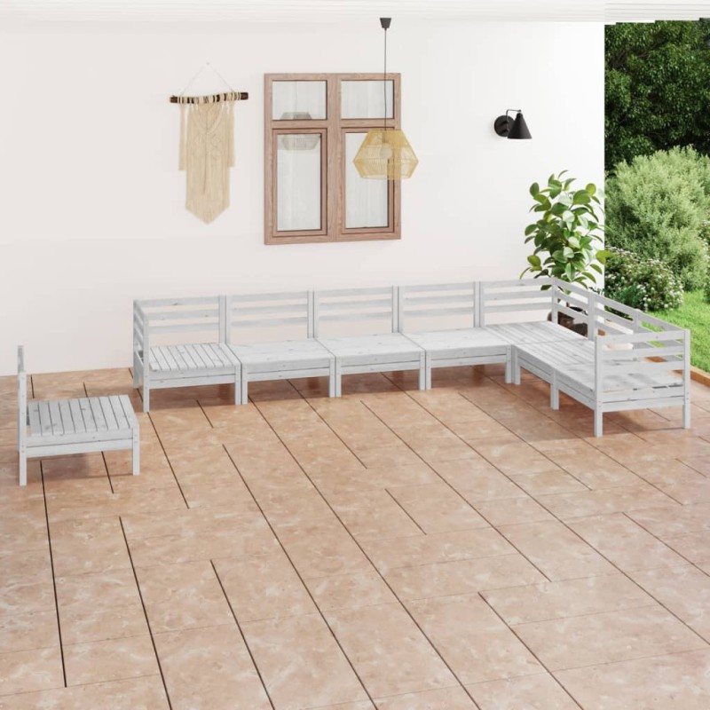 vidaXL Set Salotto da Giardino 8 pz in Legno Massello di Pino Bianco vidaXL Set Salotto da Giardino 8 pz in Legno Massello di Pino Bianco