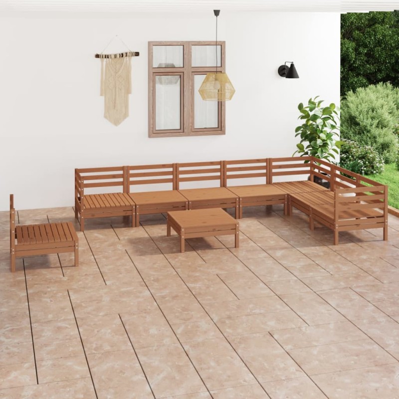 vidaXL Set Salotto da Giardino 9 pz in Legno Massello di Pino ambra vidaXL Set Salotto da Giardino 9 pz in Legno Massello di Pino ambra