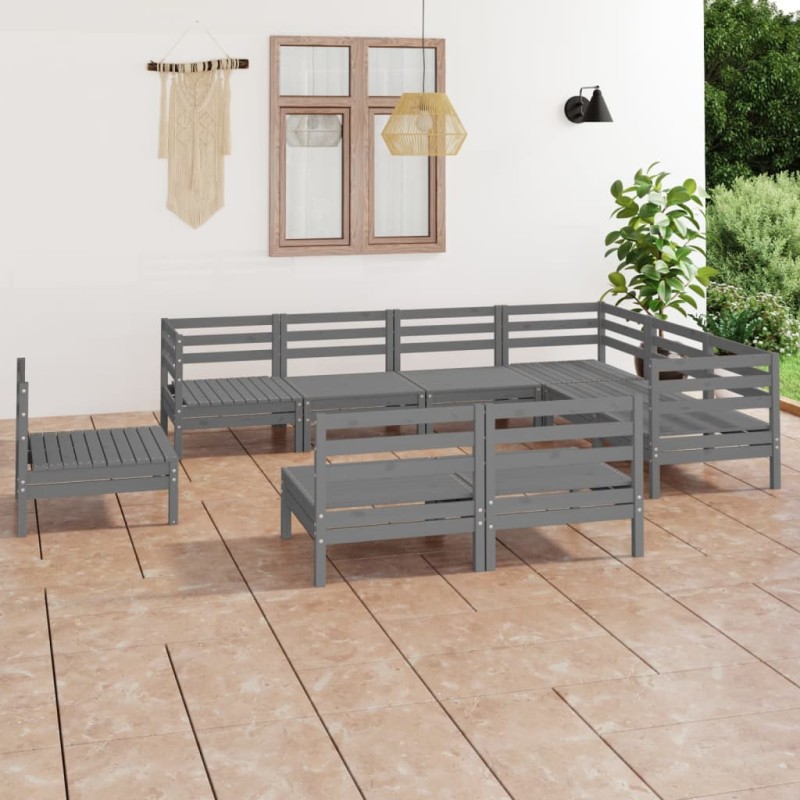 vidaXL Set Salotto da Giardino 9 pz in Legno Massello di Pino Grigio vidaXL Set Salotto da Giardino 9 pz in Legno Massello di Pino Grigio