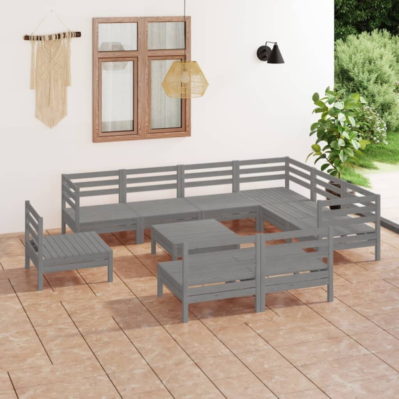 vidaXL Set Salotto da Giardino 10 pz in Legno Massello di Pino Grigio vidaXL Set Salotto da Giardino 10 pz in Legno Massello di Pino Grigio