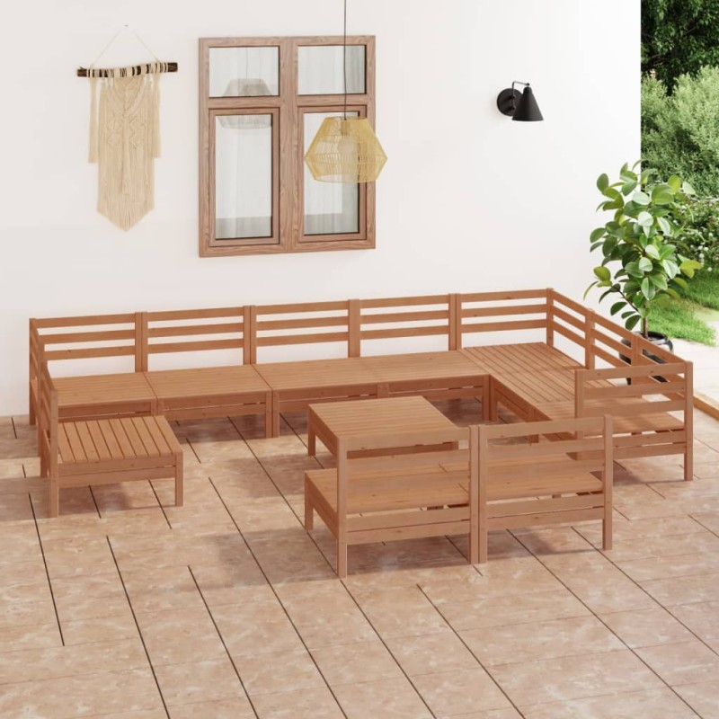 vidaXL Set Salotto da Giardino 11 pz in Legno Massello di Pino Miele vidaXL Set Salotto da Giardino 11 pz in Legno Massello di Pino Miele