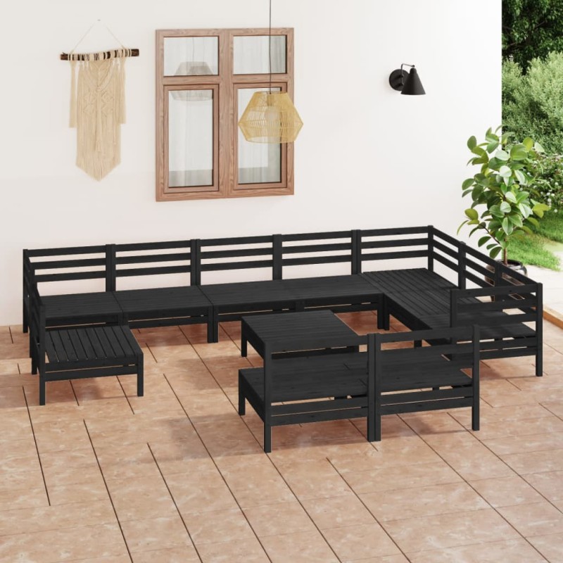 vidaXL Set Salotto da Giardino 11 pz in Legno Massello di Pino Nero vidaXL Set Salotto da Giardino 11 pz in Legno Massello di Pino Nero