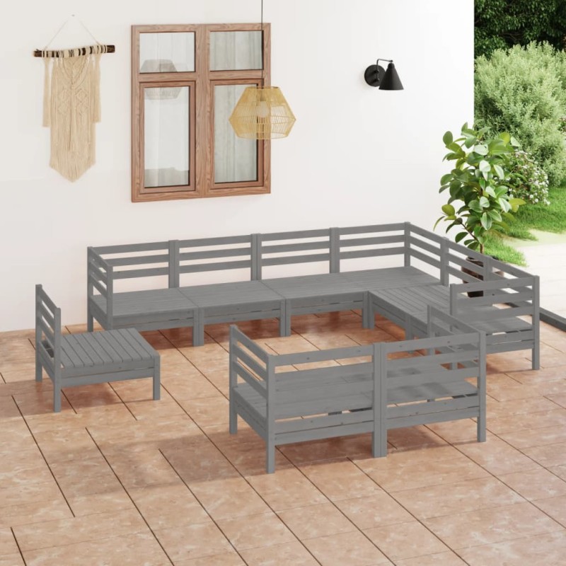 vidaXL Set Salotto da Giardino 9 pz in Legno Massello di Pino Grigio vidaXL Set Salotto da Giardino 9 pz in Legno Massello di Pino Grigio