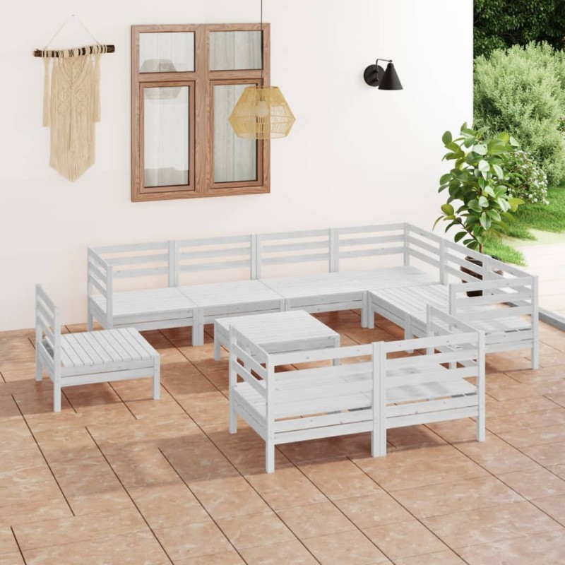 vidaXL Set Salotto da Giardino 10 pz in Legno Massello di Pino Bianco vidaXL Set Salotto da Giardino 10 pz in Legno Massello di Pino Bianco