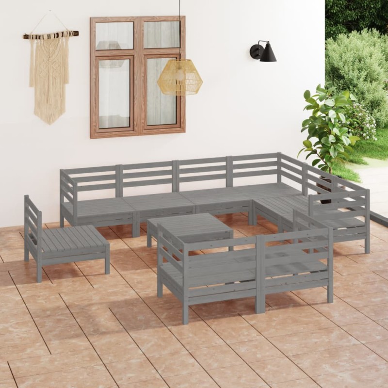 vidaXL Set Salotto da Giardino 10 pz in Legno Massello di Pino Grigio vidaXL Set Salotto da Giardino 10 pz in Legno Massello di Pino Grigio